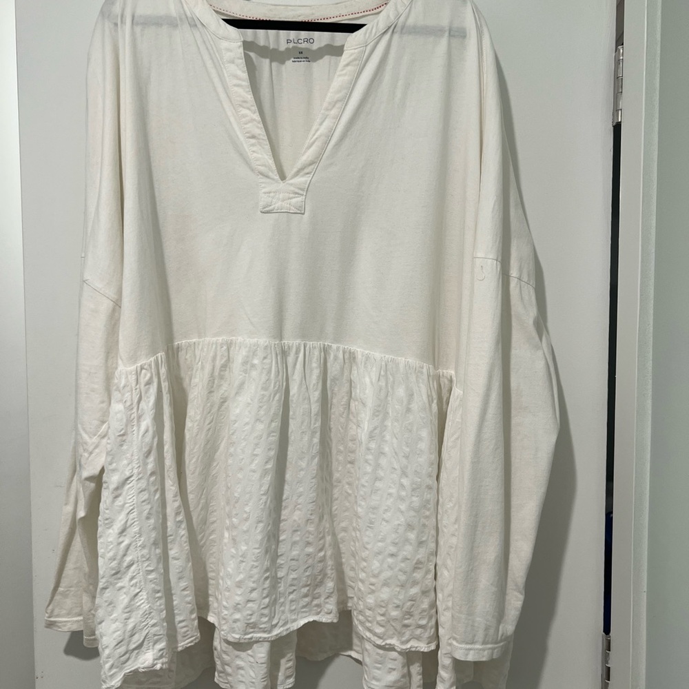 Pilcro White Long Sleeve Peasant-Style Tunic Top